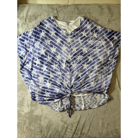 Women’s Catherine’s Blouse Tie Up Blue White Stars Plus 5X - Picture 1 of 9